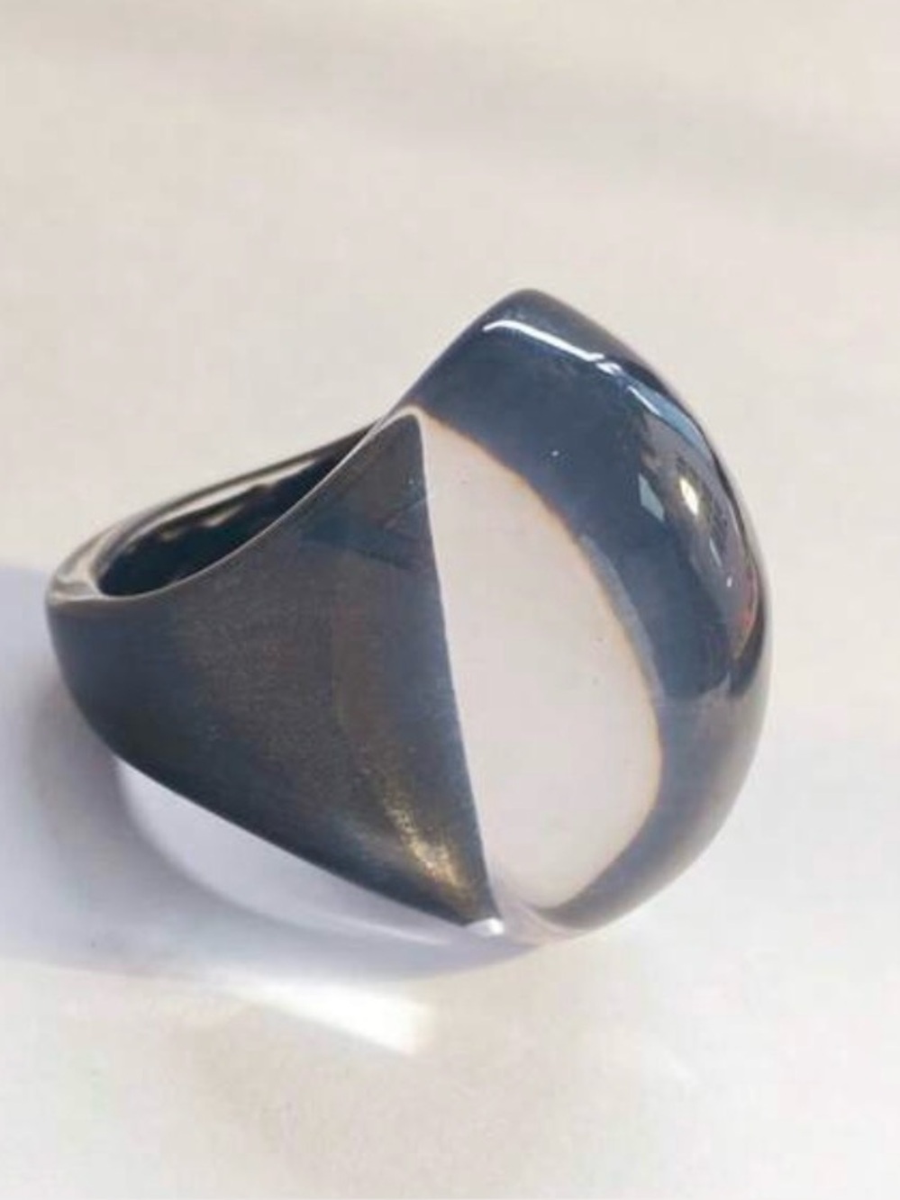 Unbranded Women's Clear and Gray Dome Statement Ring